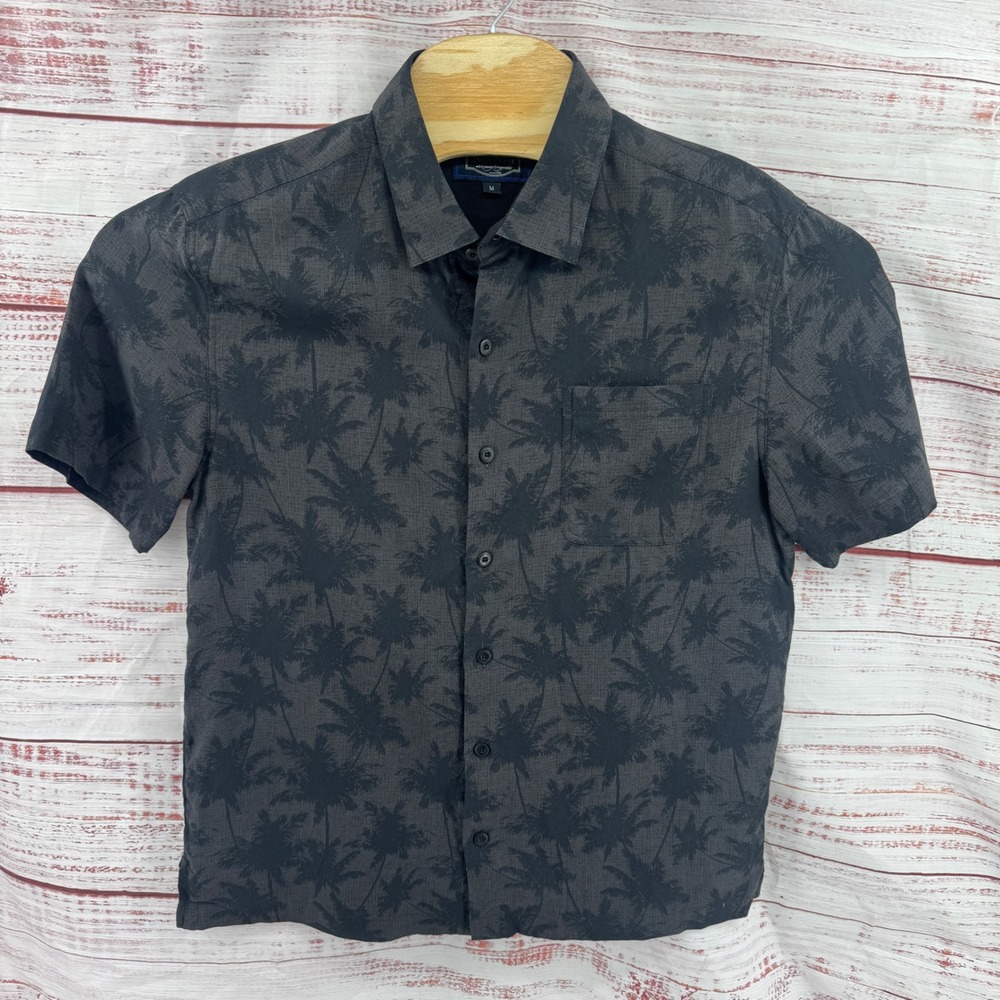 Nat Nast Shirt Mens Medium Silk Blend Palm Tree Short Sleeve Hawaiian